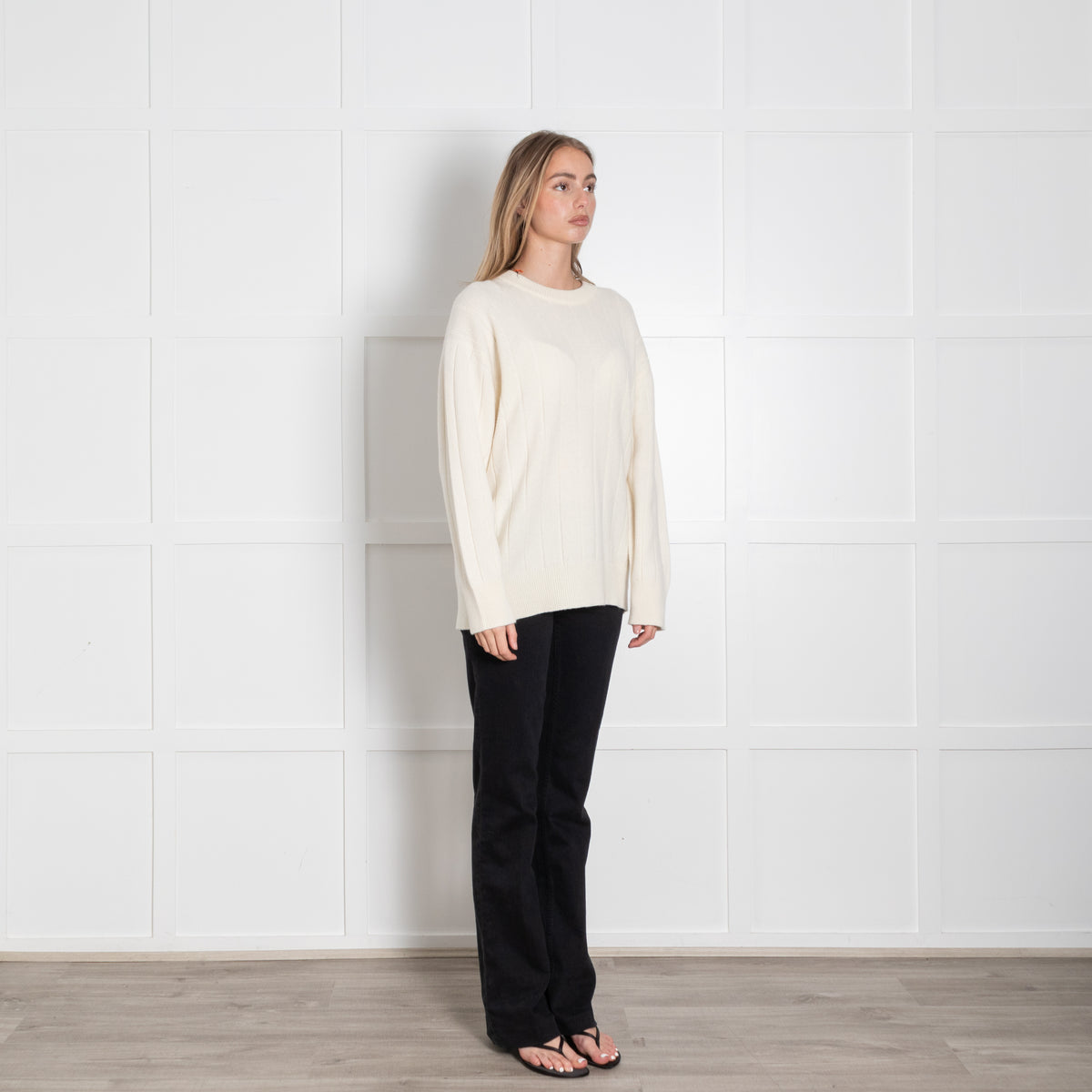 &Daughter Cream Jumbo Rib Round Neck Jumper