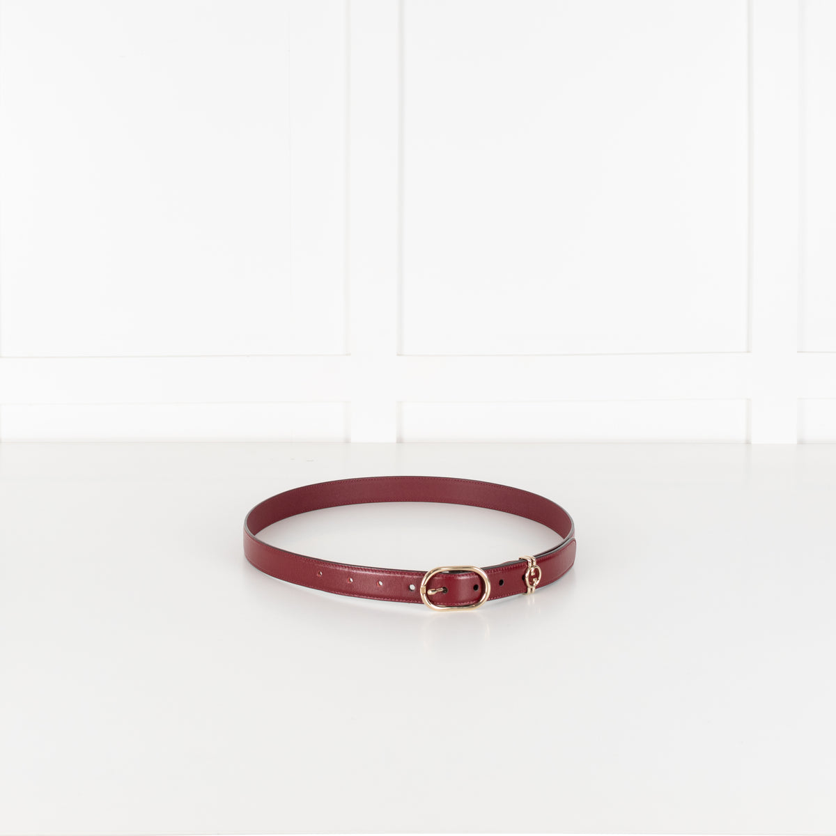 Gucci Burgundy Red Leather Oval Buckle Slim Belt
