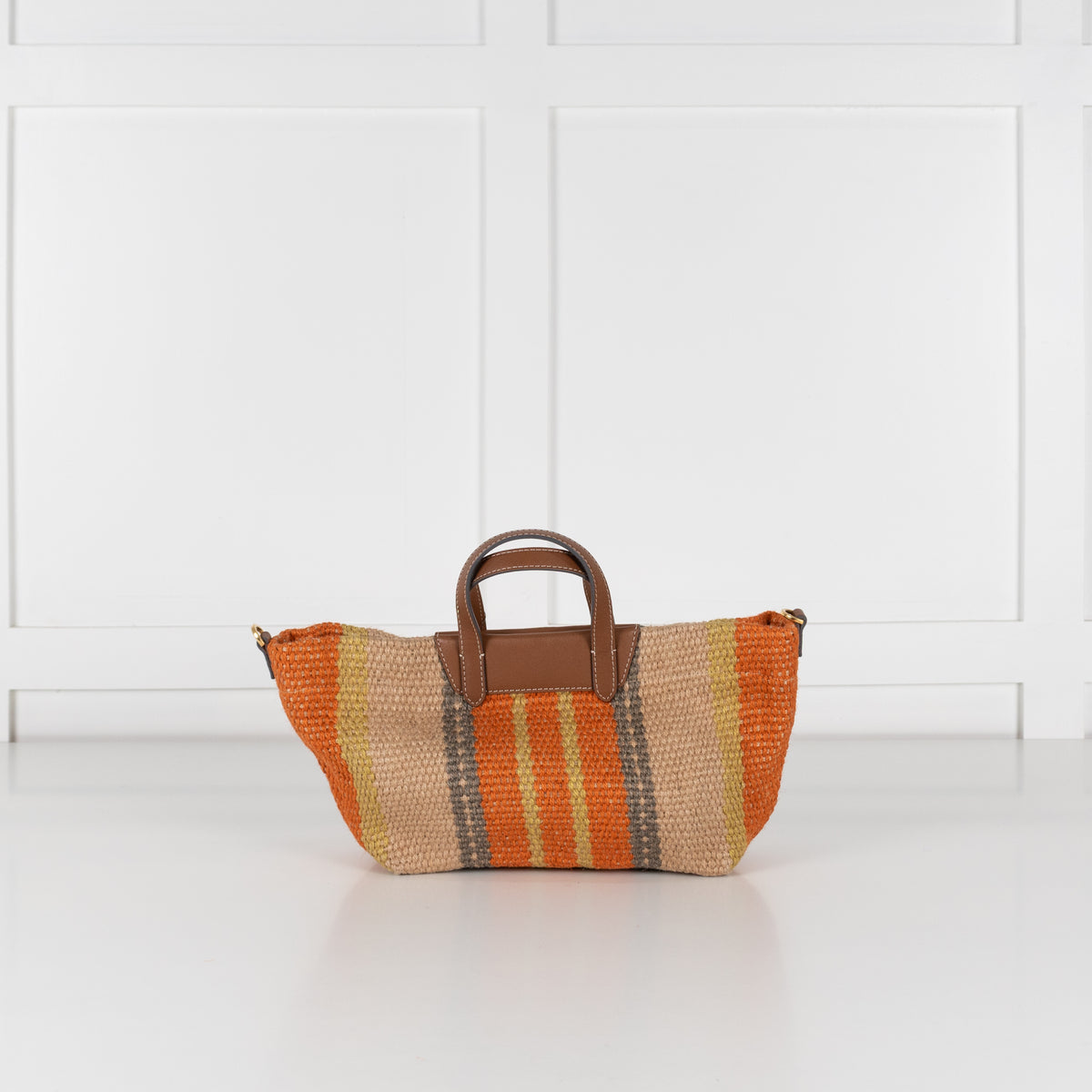 Anya Hindmarch Orange Striped Small Raffia Tote