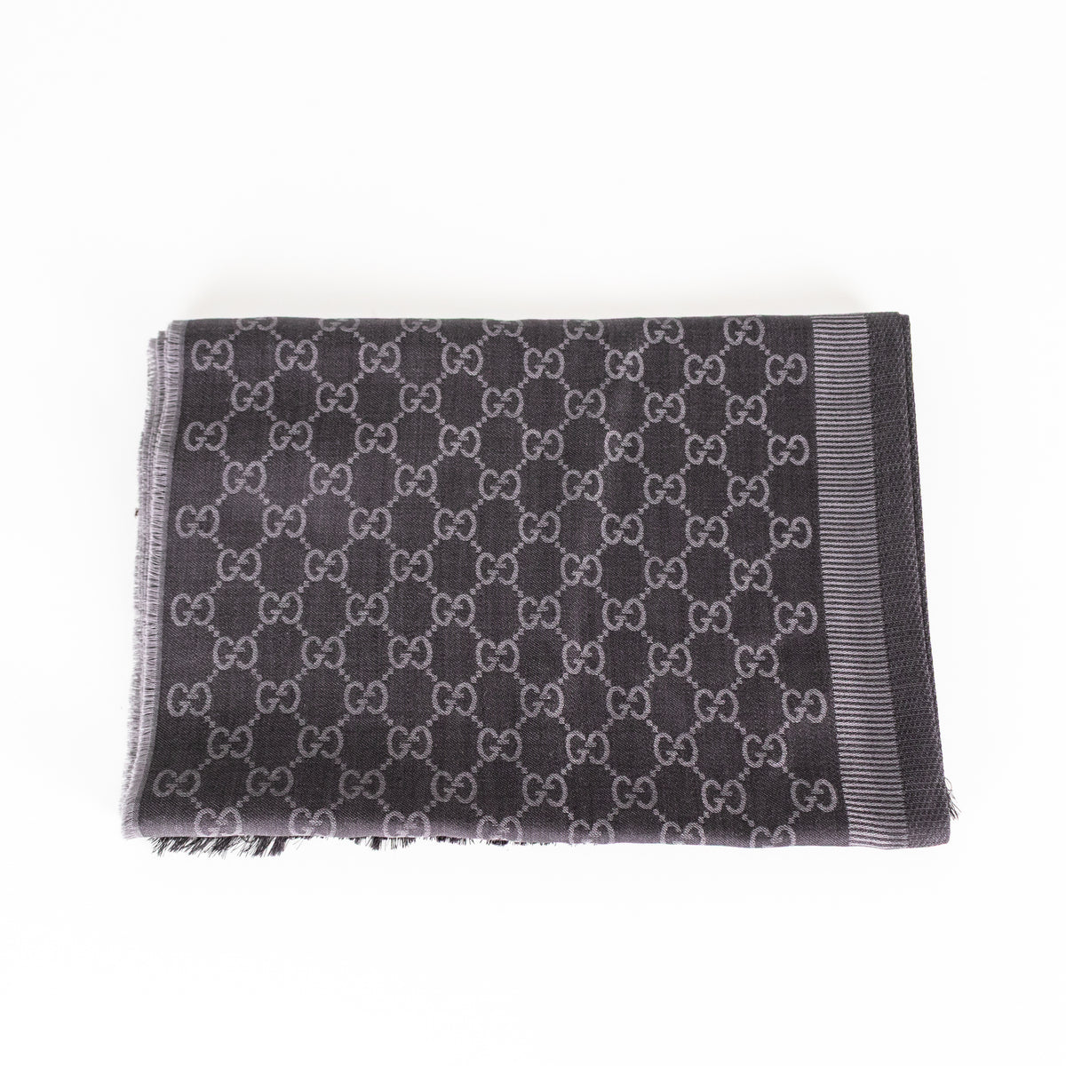 Gucci Grey GG Jacquard Wool And Silk Blend Scarf