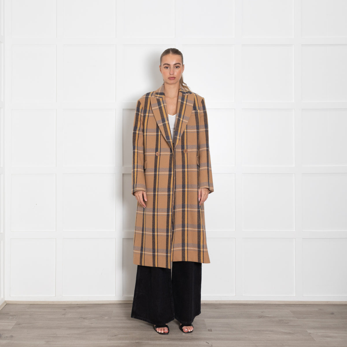 Stella McCartney Beige And Grey Checked Wool coat