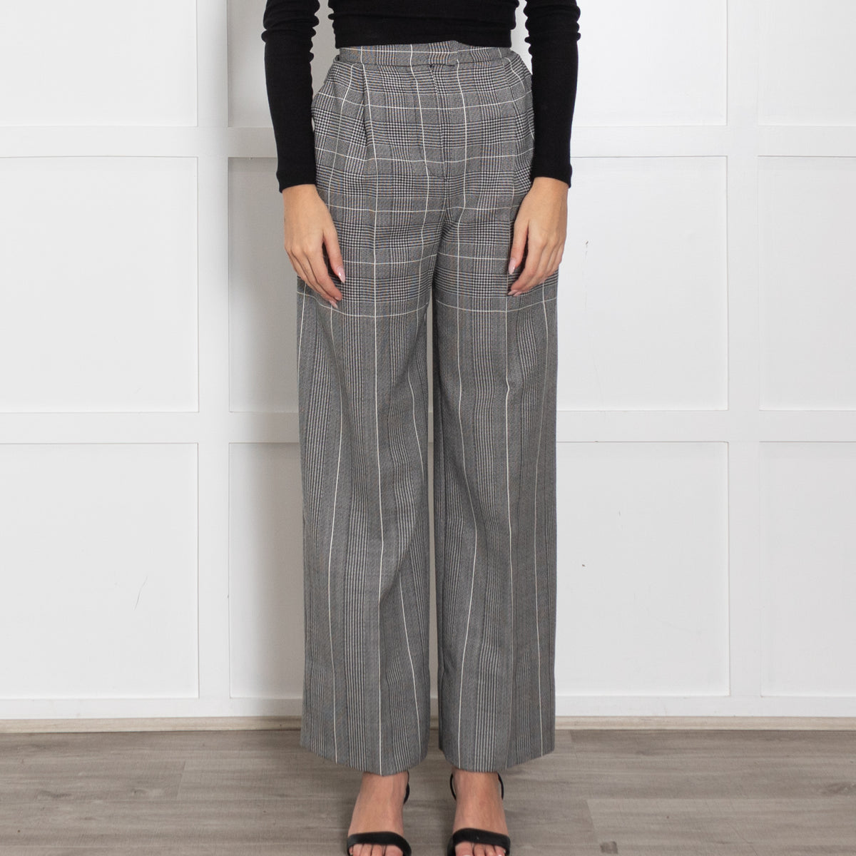 Alberta Ferretti Prince of Wales Grey Check Wide Leg Trousers