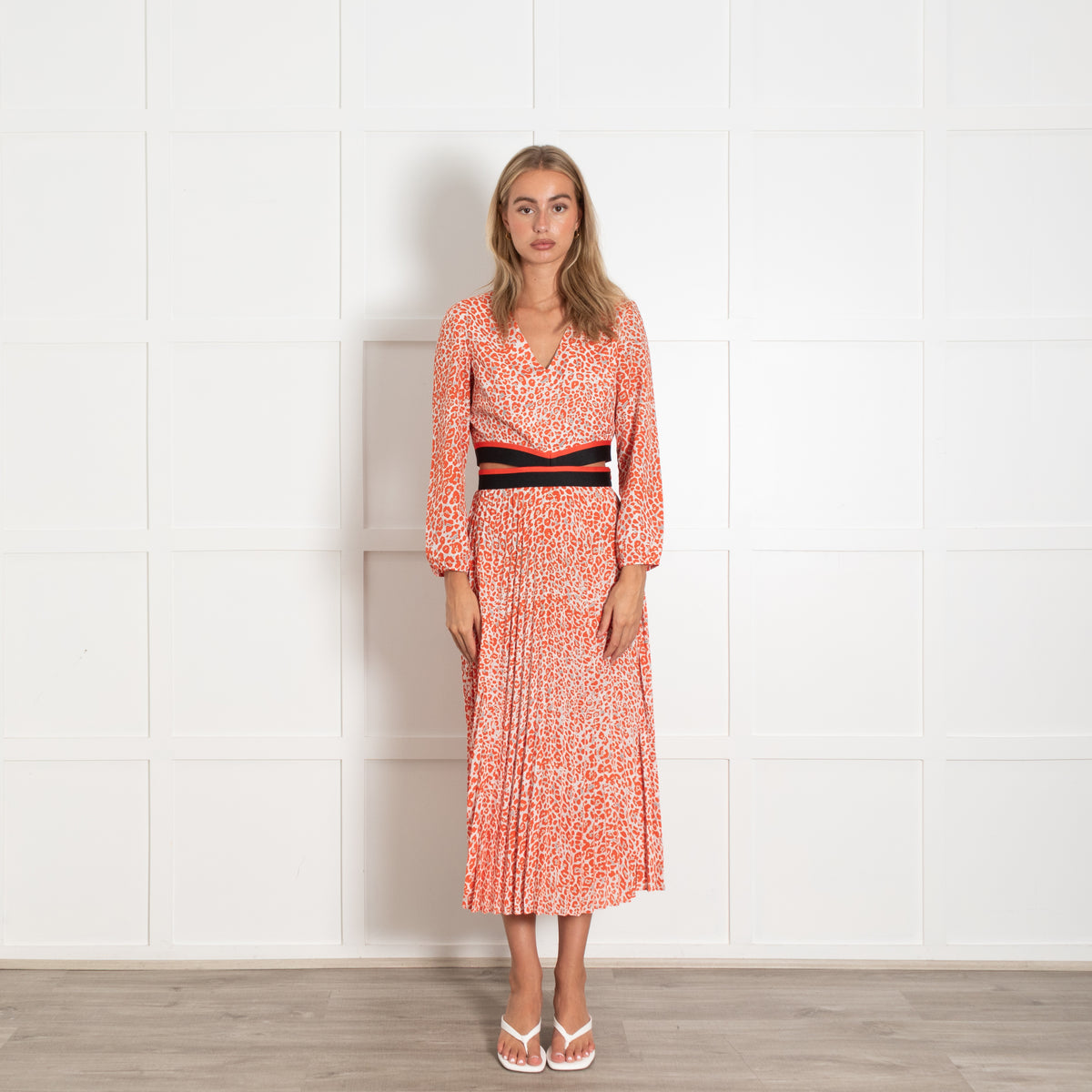 Maje Cream Orange Animal Print Cut-Out Back Detail Dress
