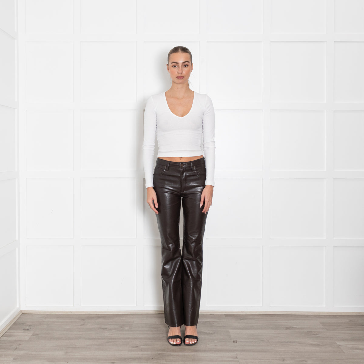 Citizens of Humanity Lilah Brown Leather Mix Bootcut Trousers
