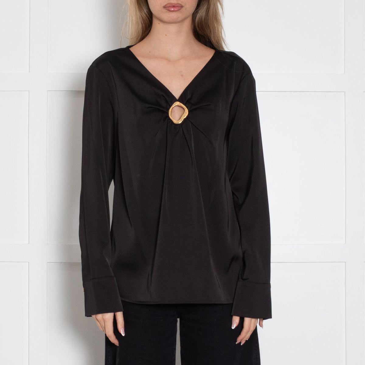 Donna Karan Black Ring Embillished Long Sleeve Top