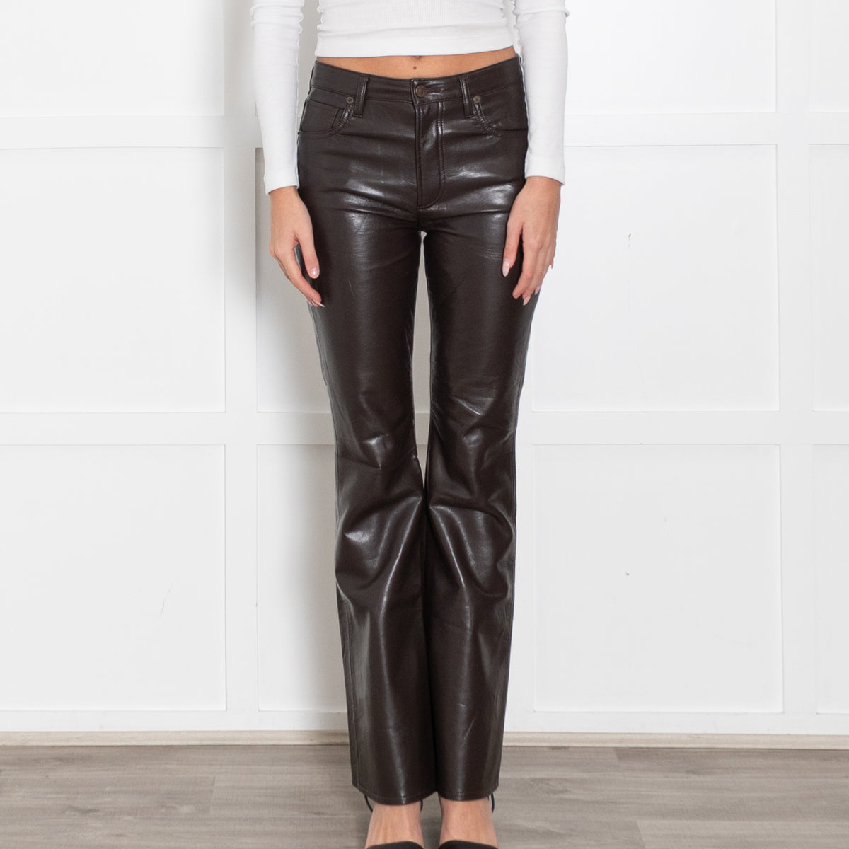 Citizens of Humanity Lilah Brown Leather Mix Bootcut Trousers