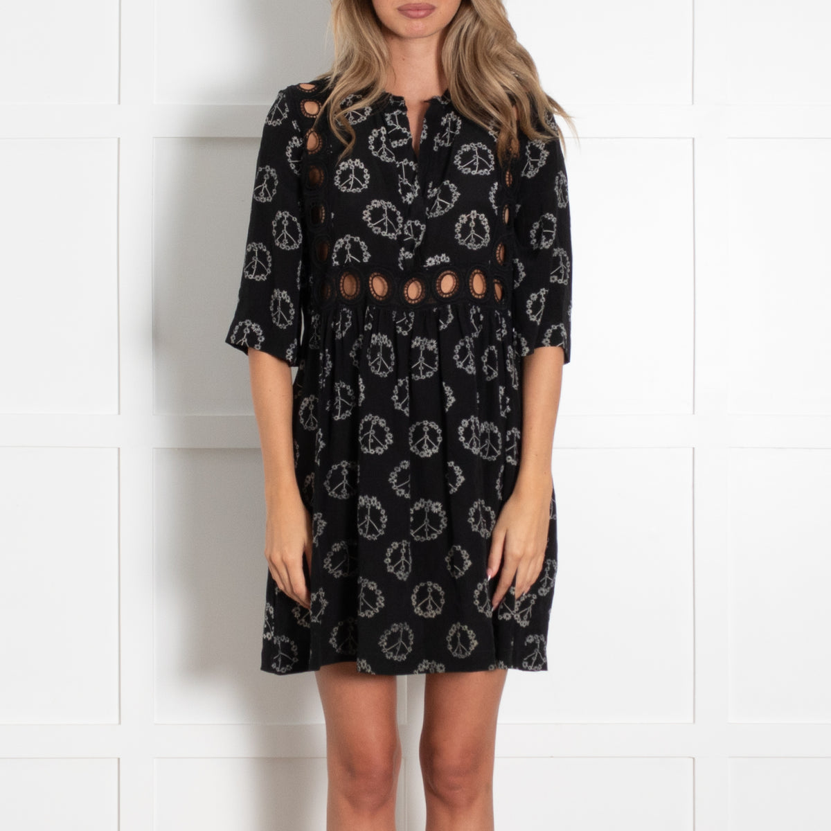 Sandro Black Peace Daisy Print Mini Dress