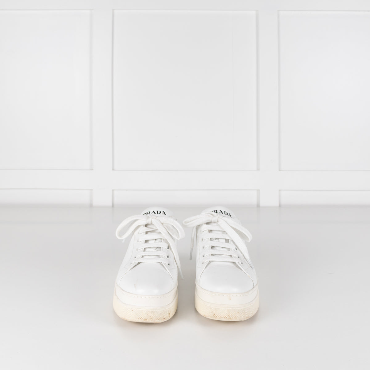Prada White Leather Platform Trainers