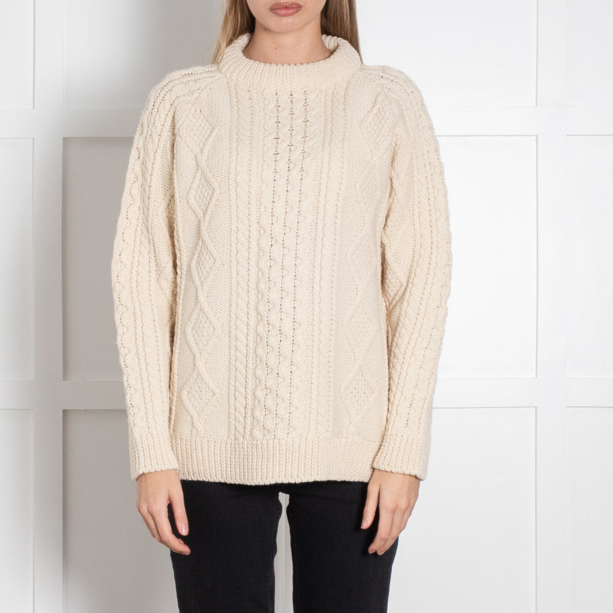 &Daughter Cream Aran Chunky Knit Crewneck