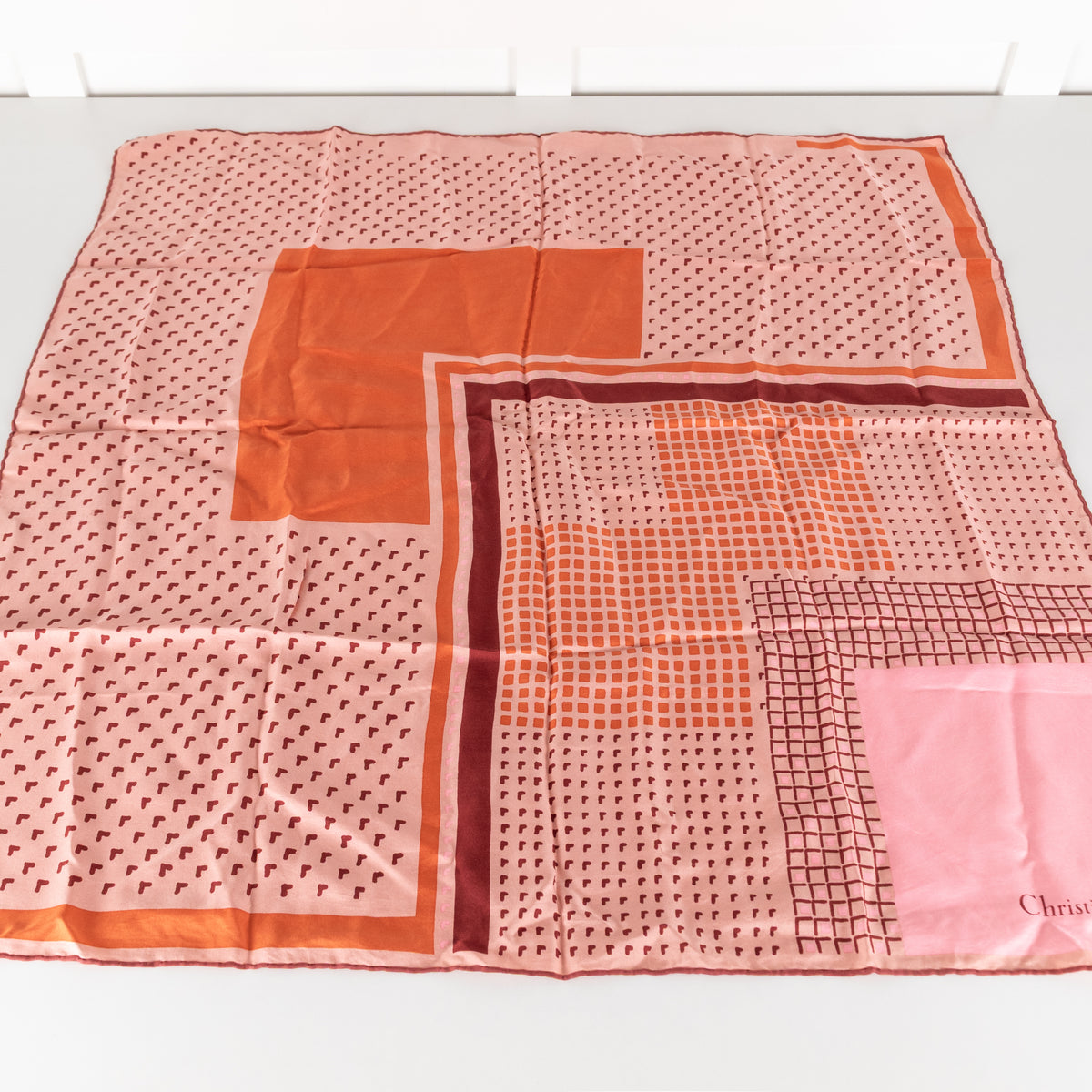 Christian Dior Rose Print Square Silk Scarf