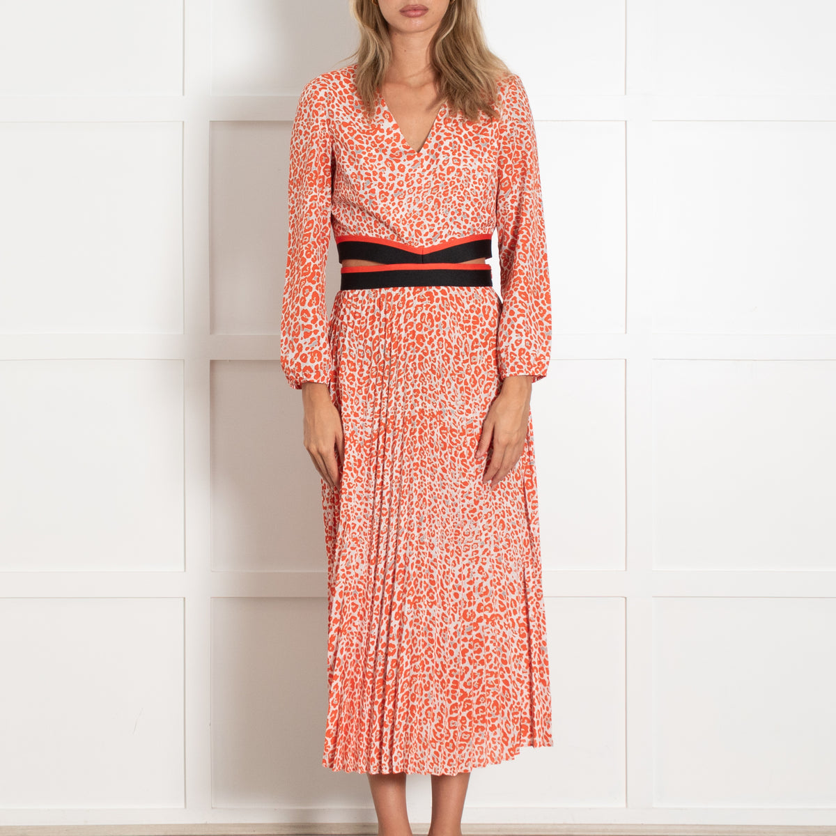 Maje Cream Orange Animal Print Cut-Out Back Detail Dress