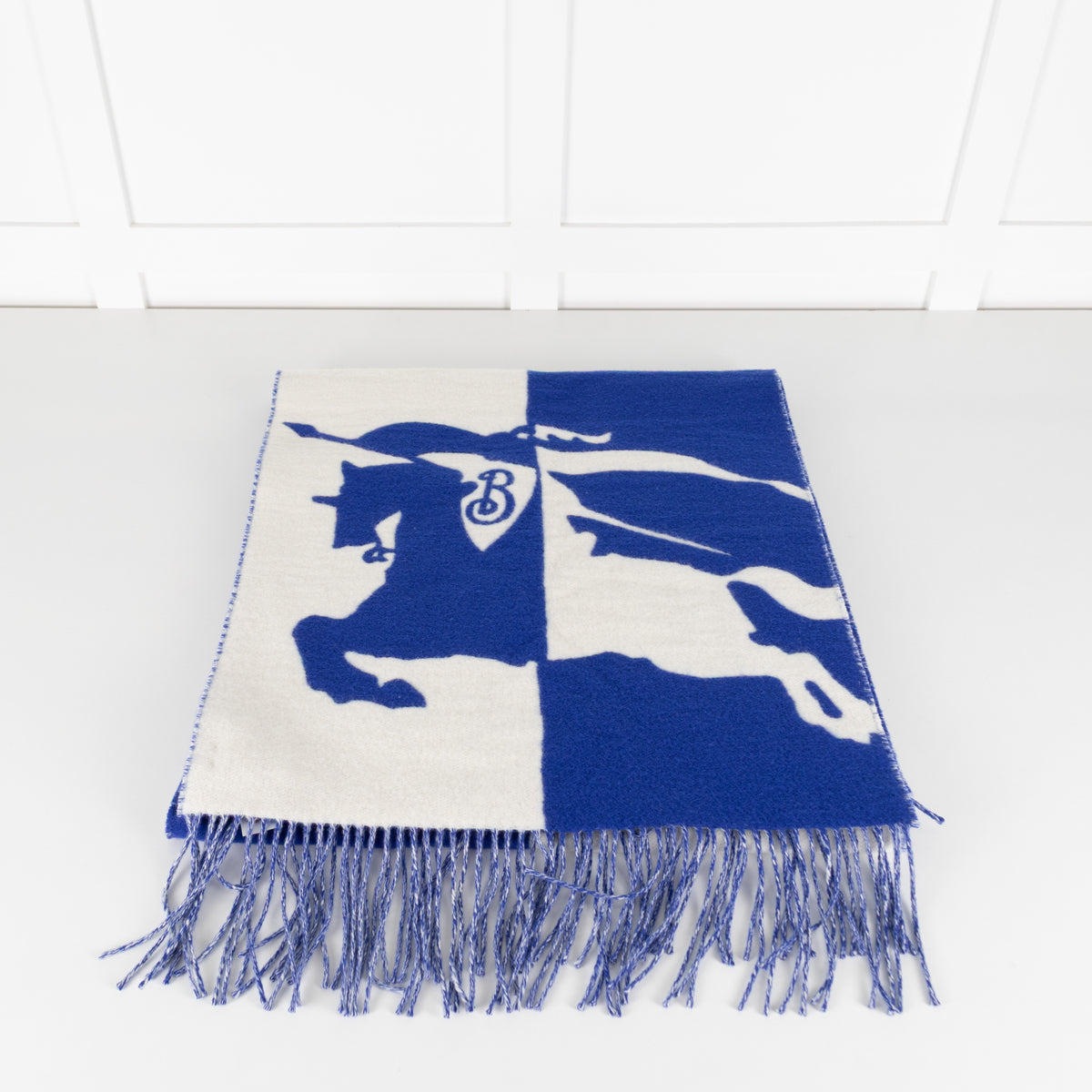 Burberry  Blue White EKD Cashmere Blend Scarf