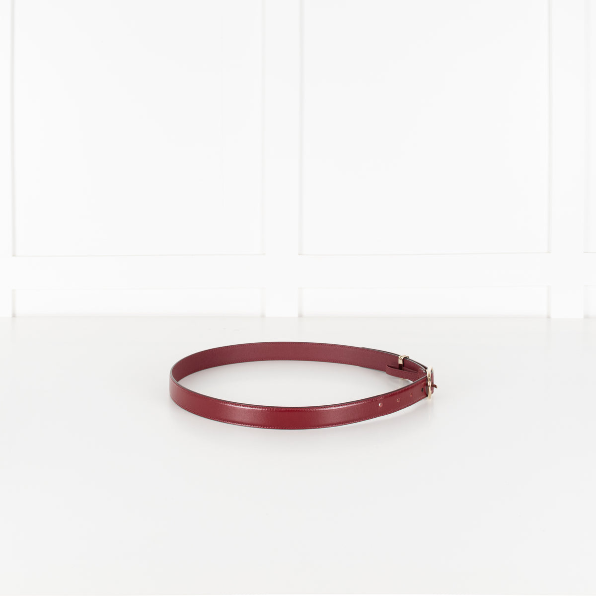 Gucci Burgundy Red Leather Oval Buckle Slim Belt