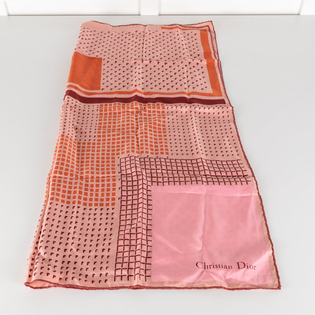 Christian Dior Rose Print Square Silk Scarf