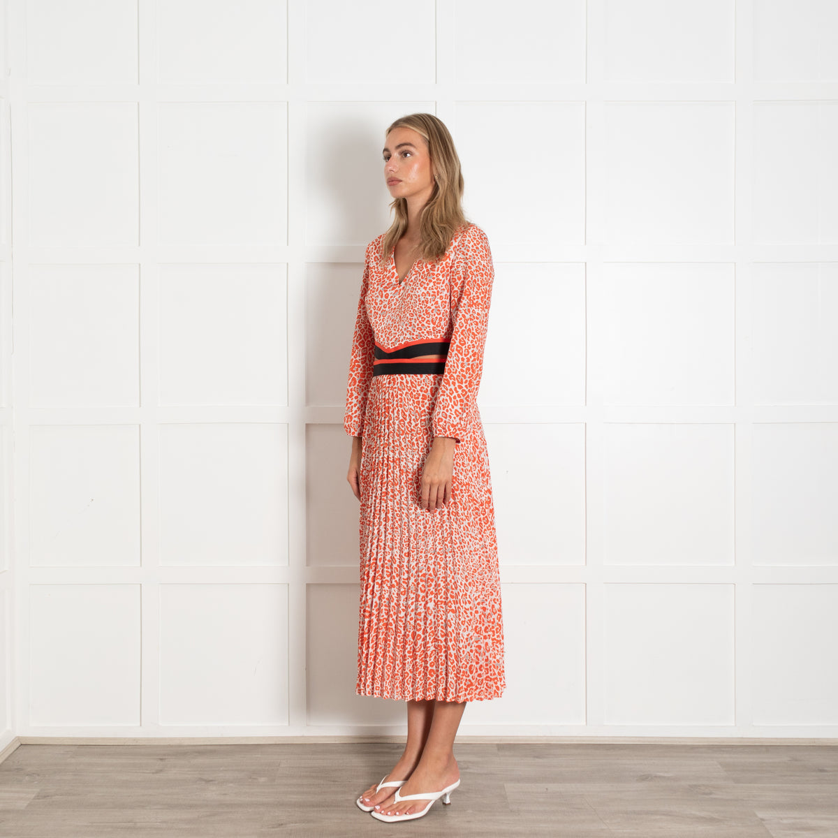 Maje Cream Orange Animal Print Cut-Out Back Detail Dress