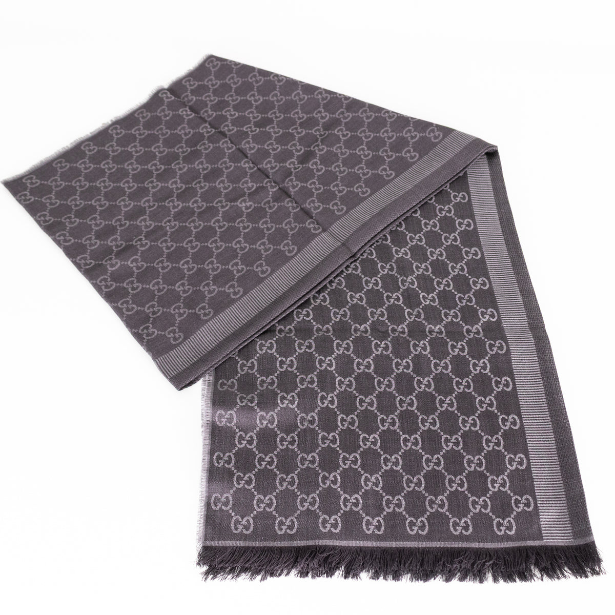Gucci Grey GG Jacquard Wool And Silk Blend Scarf