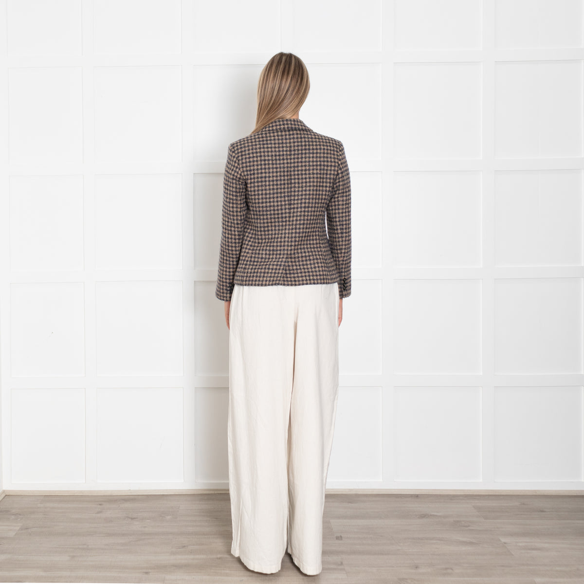 Weekend Max Mara Brown Navy Check Raw Edge Wool Blazer