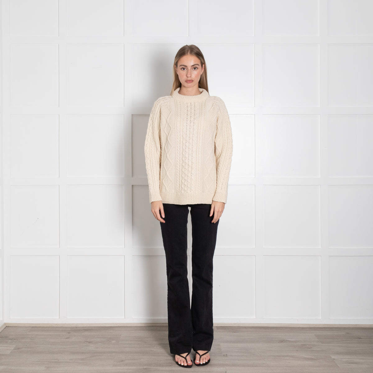 &Daughter Cream Aran Chunky Knit Crewneck