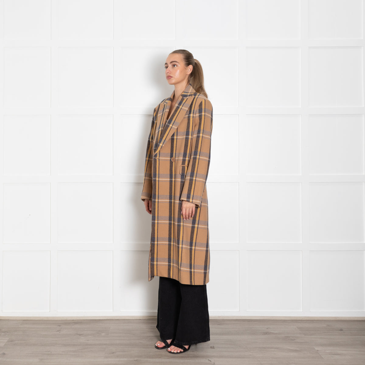 Stella McCartney Beige And Grey Checked Wool coat