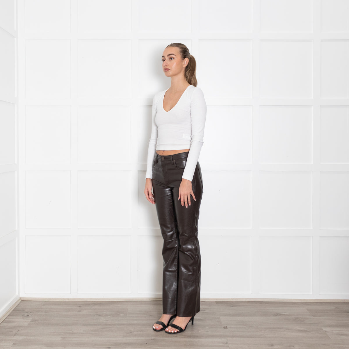 Citizens of Humanity Lilah Brown Leather Mix Bootcut Trousers