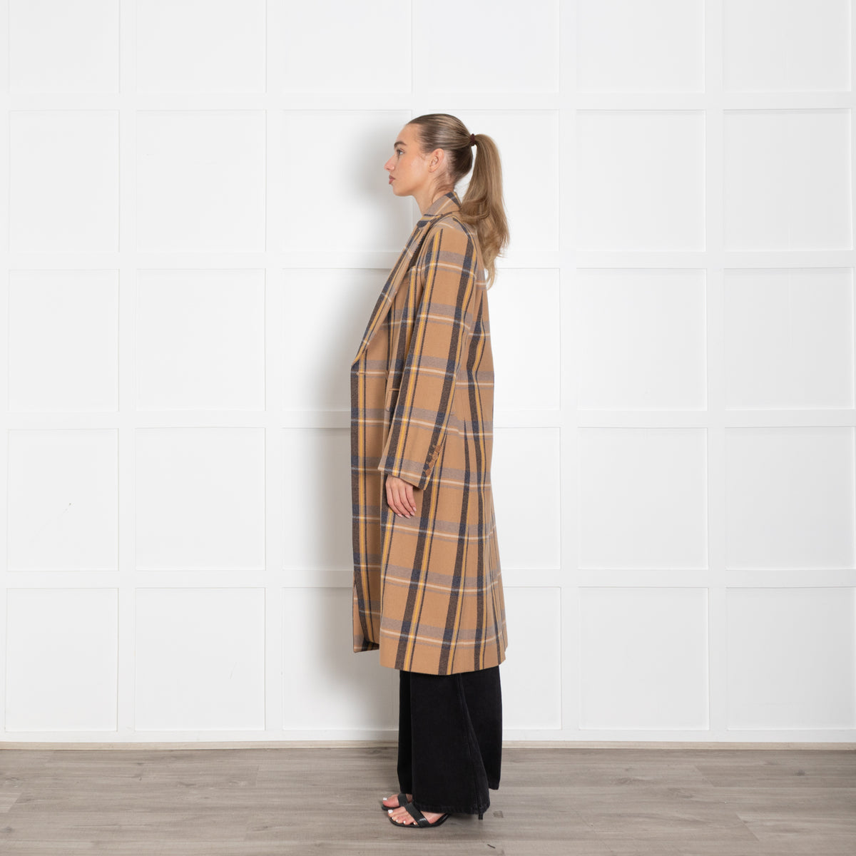 Stella McCartney Beige And Grey Checked Wool coat