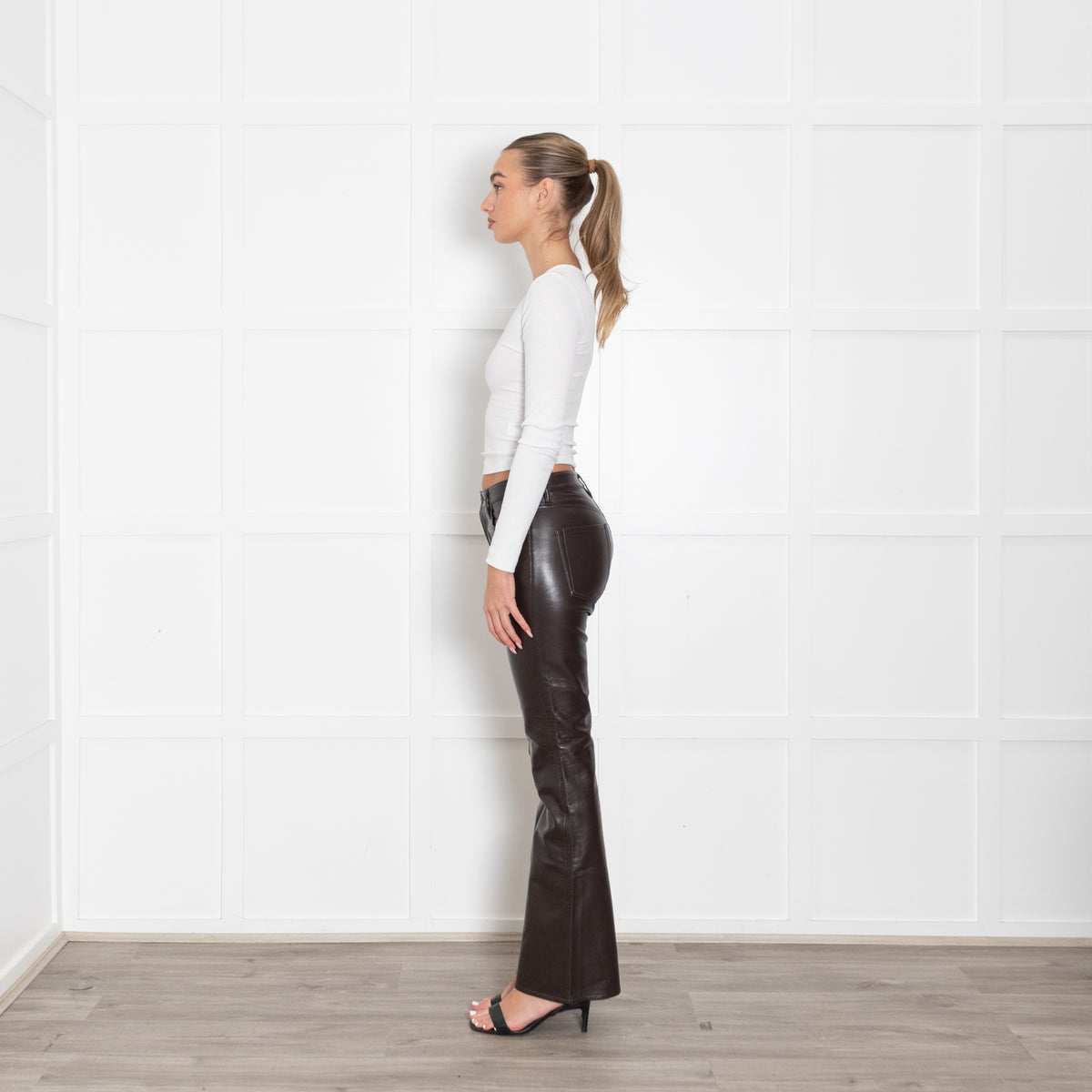 Citizens of Humanity Lilah Brown Leather Mix Bootcut Trousers
