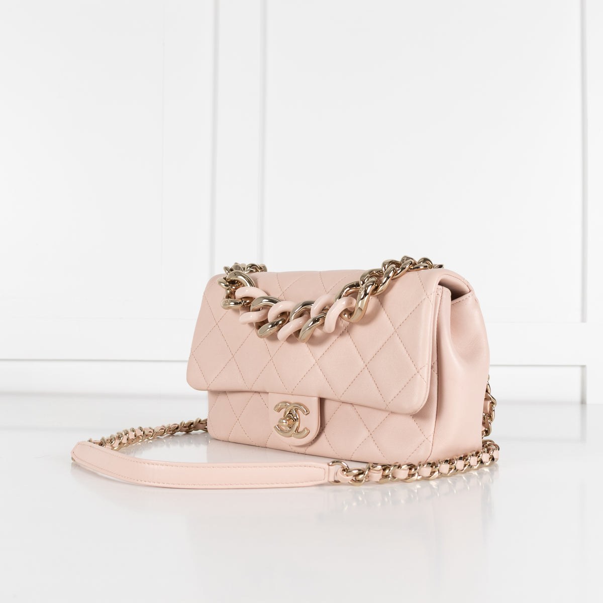 Chanel Beige Pink Leather Bi-Colour Chain Flap Bag