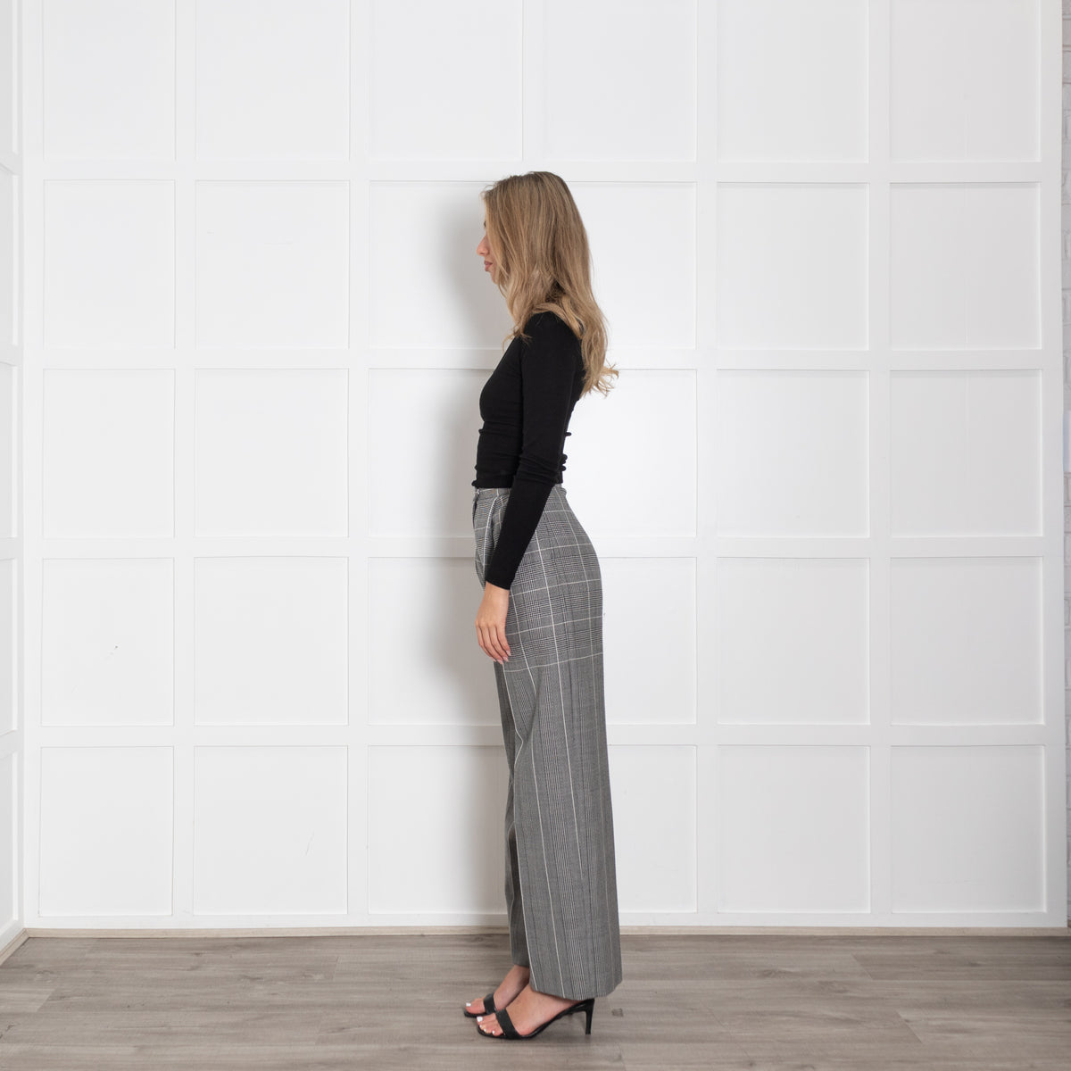 Alberta Ferretti Prince of Wales Grey Check Wide Leg Trousers