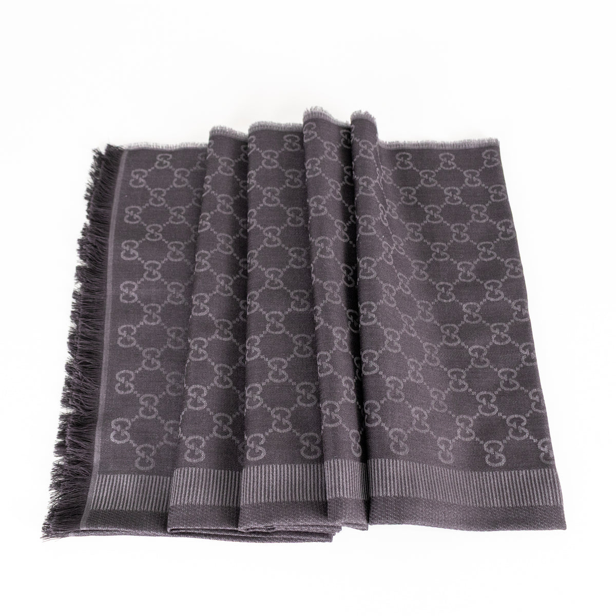 Gucci Grey GG Jacquard Wool And Silk Blend Scarf