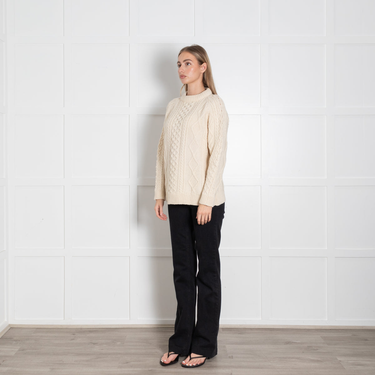 &Daughter Cream Aran Chunky Knit Crewneck