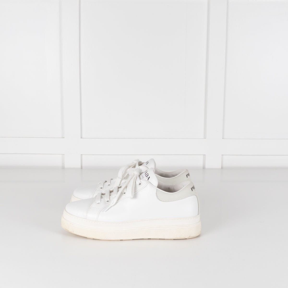 Prada White Leather Platform Trainers