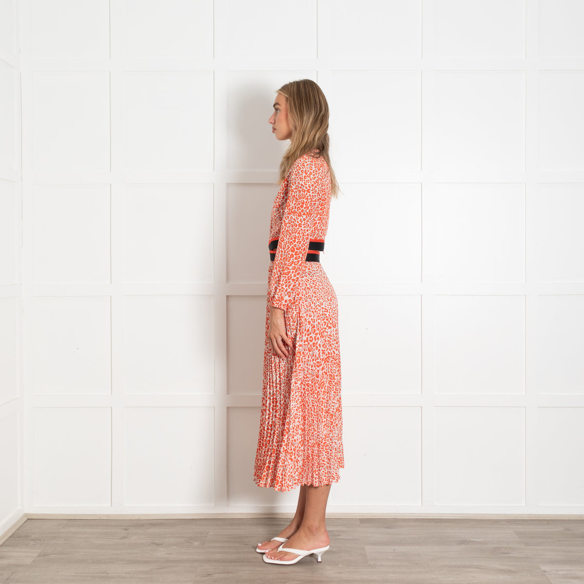 Maje Cream Orange Animal Print Cut-Out Back Detail Dress