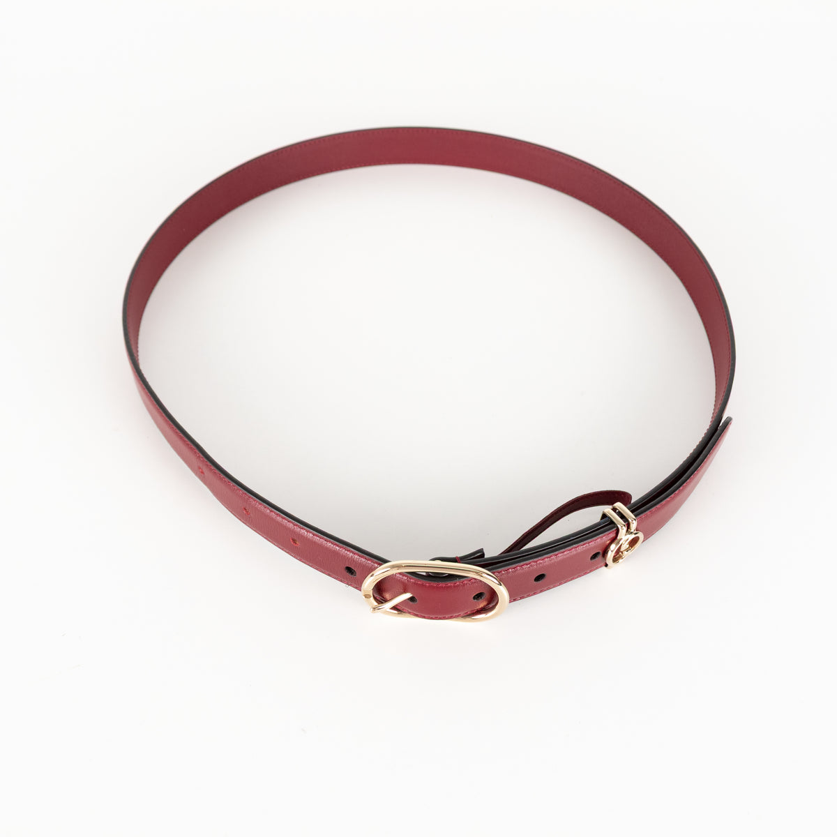 Gucci Burgundy Red Leather Oval Buckle Slim Belt