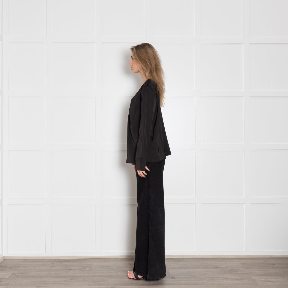 Donna Karan Black Ring Embillished Long Sleeve Top