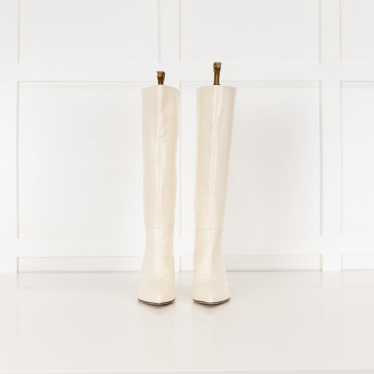Paris Texas White Mock Snake Heeled Boots