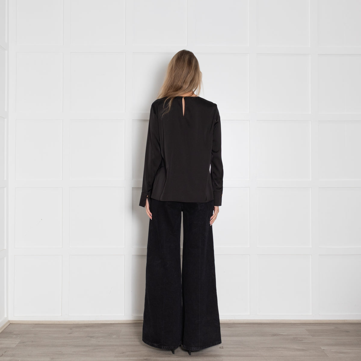 Donna Karan Black Ring Embillished Long Sleeve Top