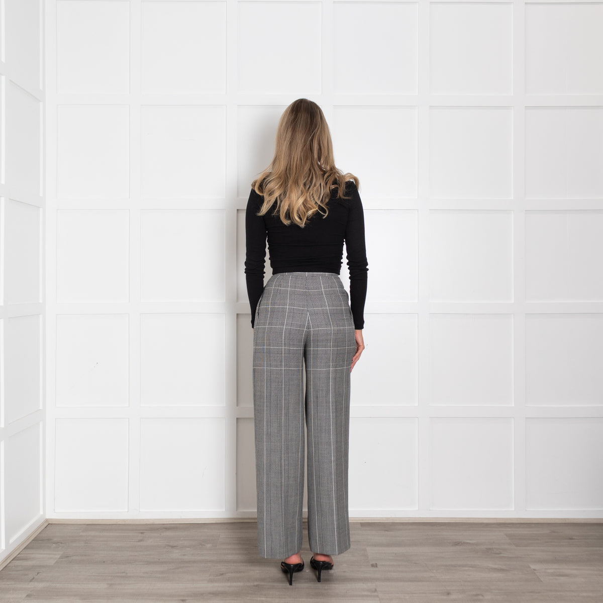 Alberta Ferretti Prince of Wales Grey Check Wide Leg Trousers
