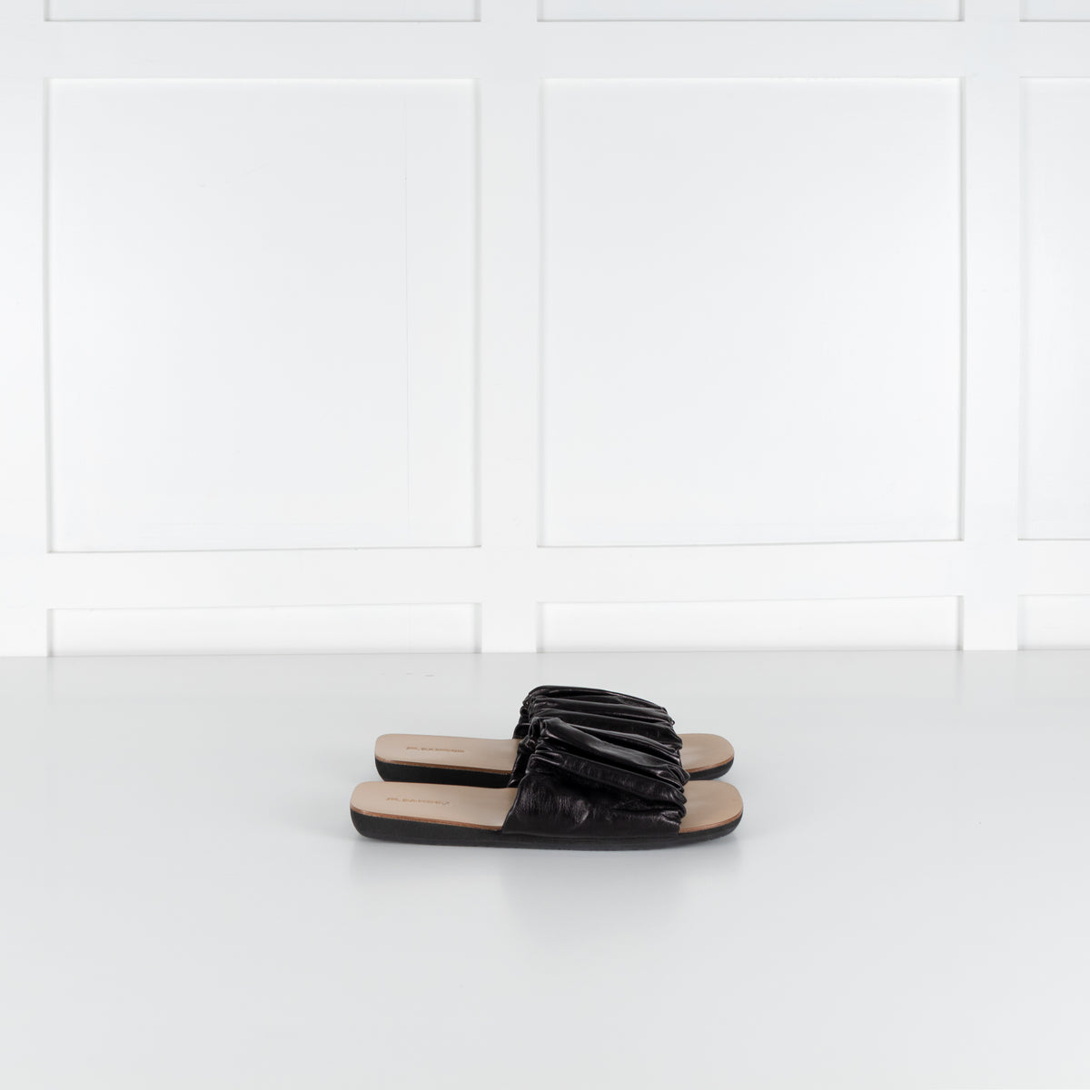 Jil Sander Black Ruffled Leather Sandal