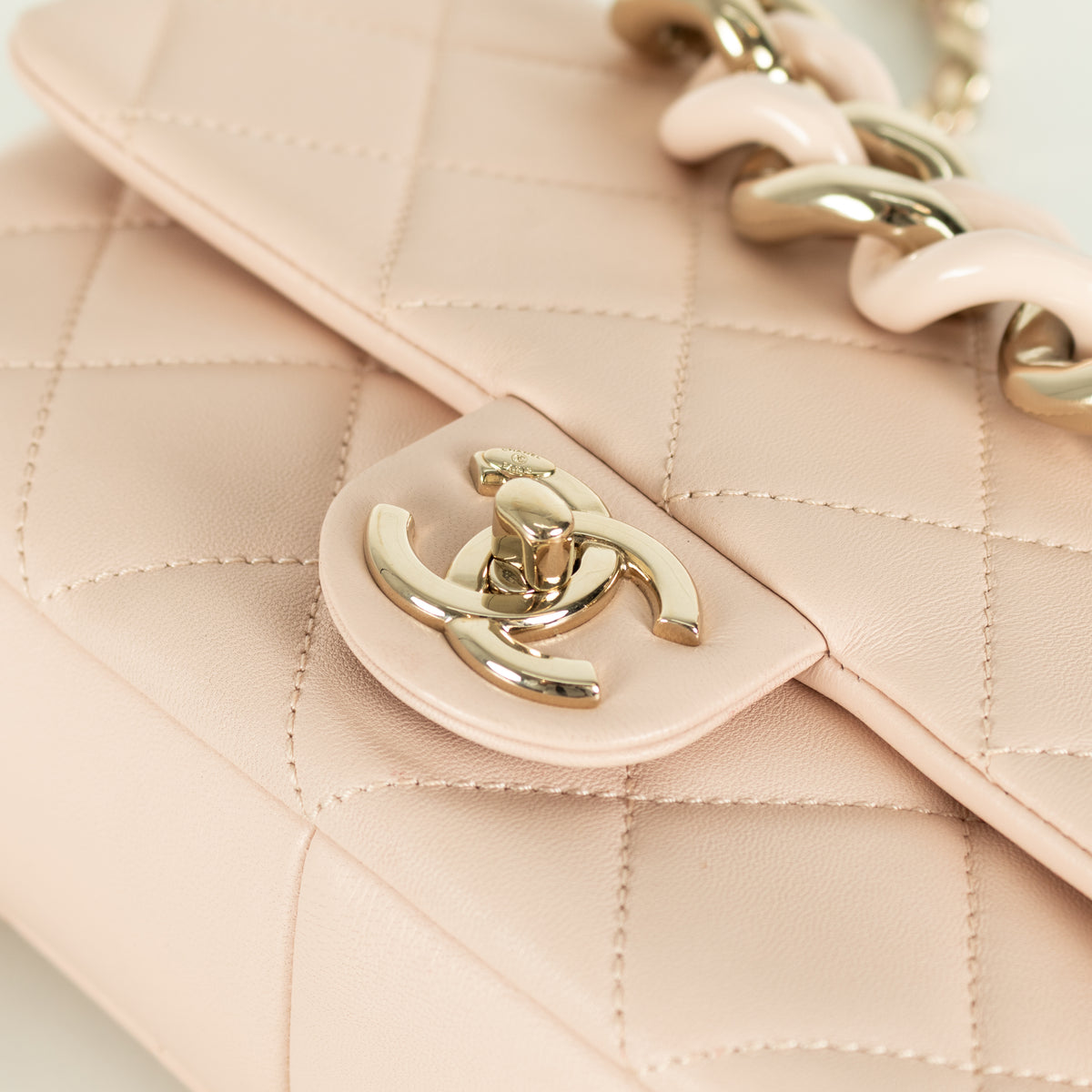 Chanel Beige Pink Leather Bi-Colour Chain Flap Bag