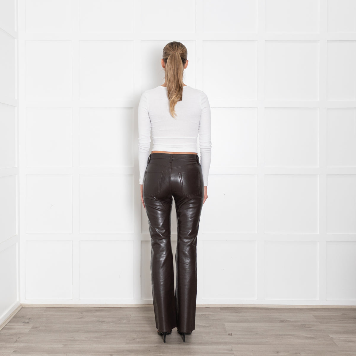 Citizens of Humanity Lilah Brown Leather Mix Bootcut Trousers
