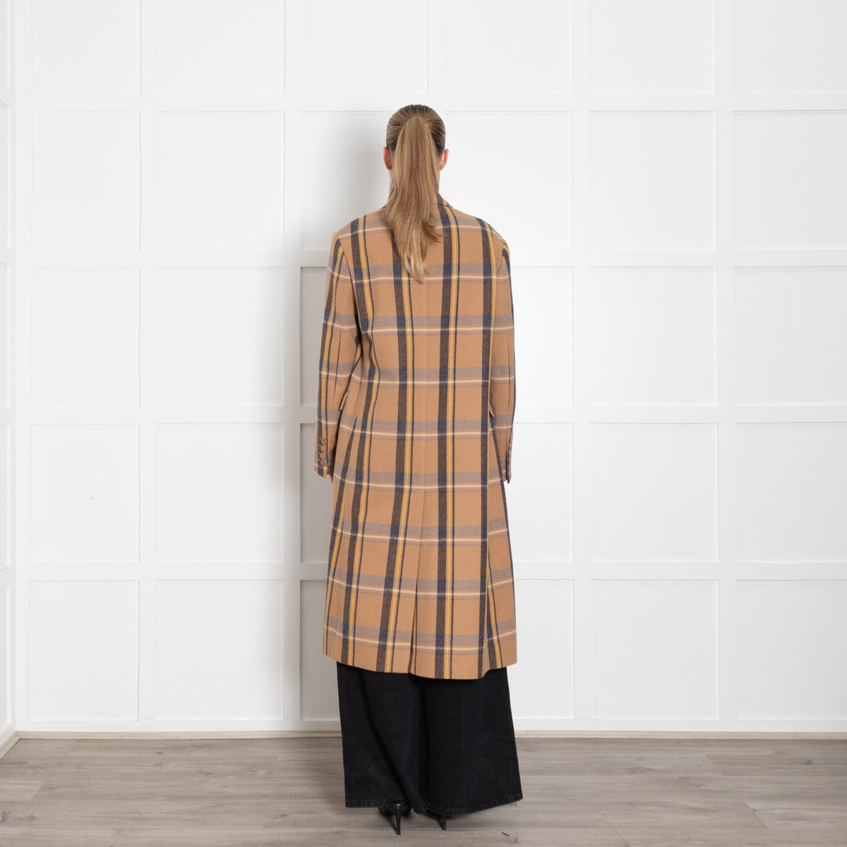 Stella McCartney Beige And Grey Checked Wool coat