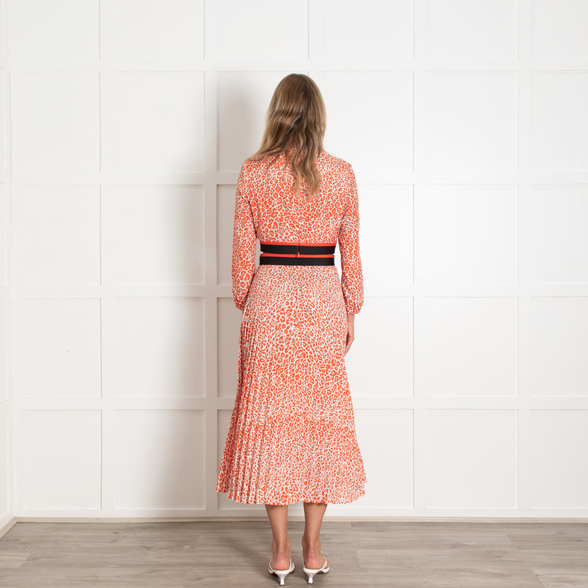 Maje Cream Orange Animal Print Cut-Out Back Detail Dress