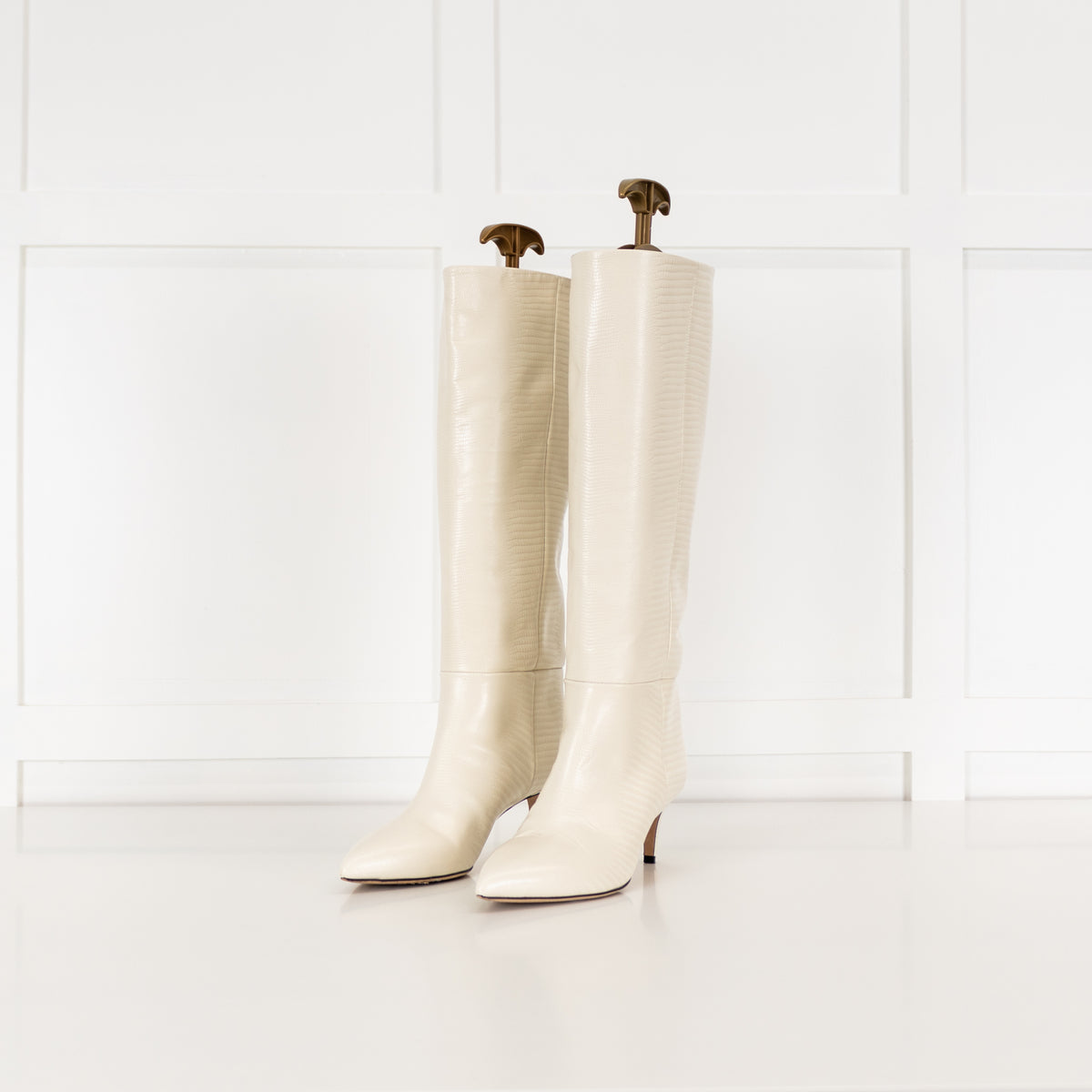 Paris Texas White Mock Snake Heeled Boots