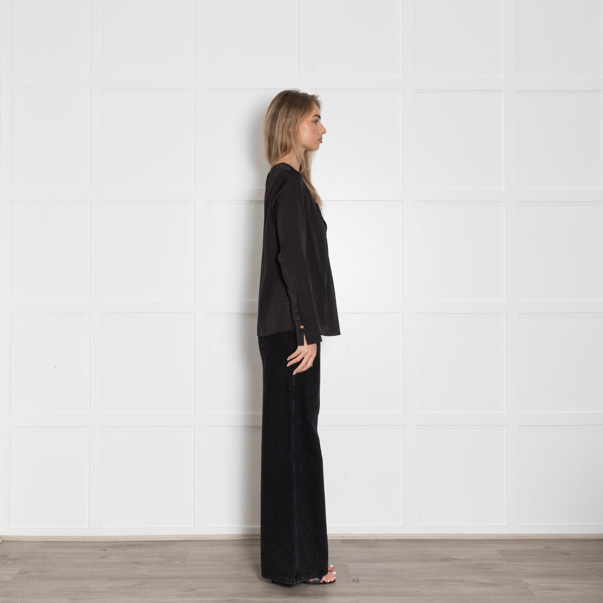 Donna Karan Black Ring Embillished Long Sleeve Top