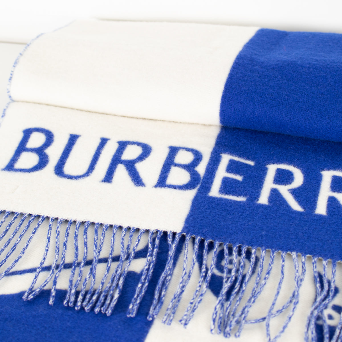 Burberry  Blue White EKD Cashmere Blend Scarf