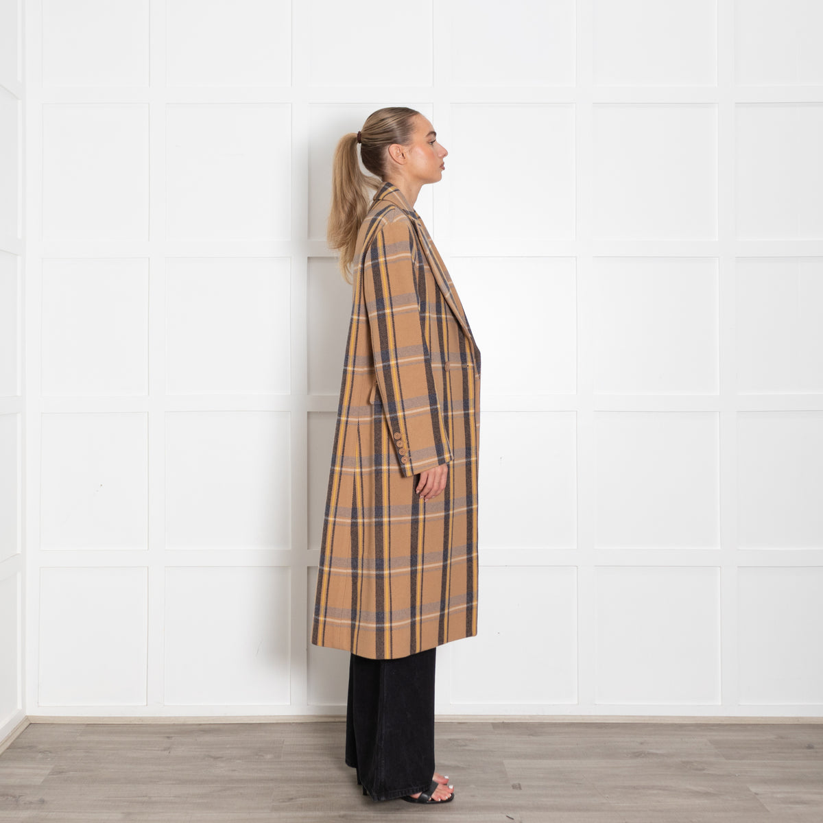 Stella McCartney Beige And Grey Checked Wool coat