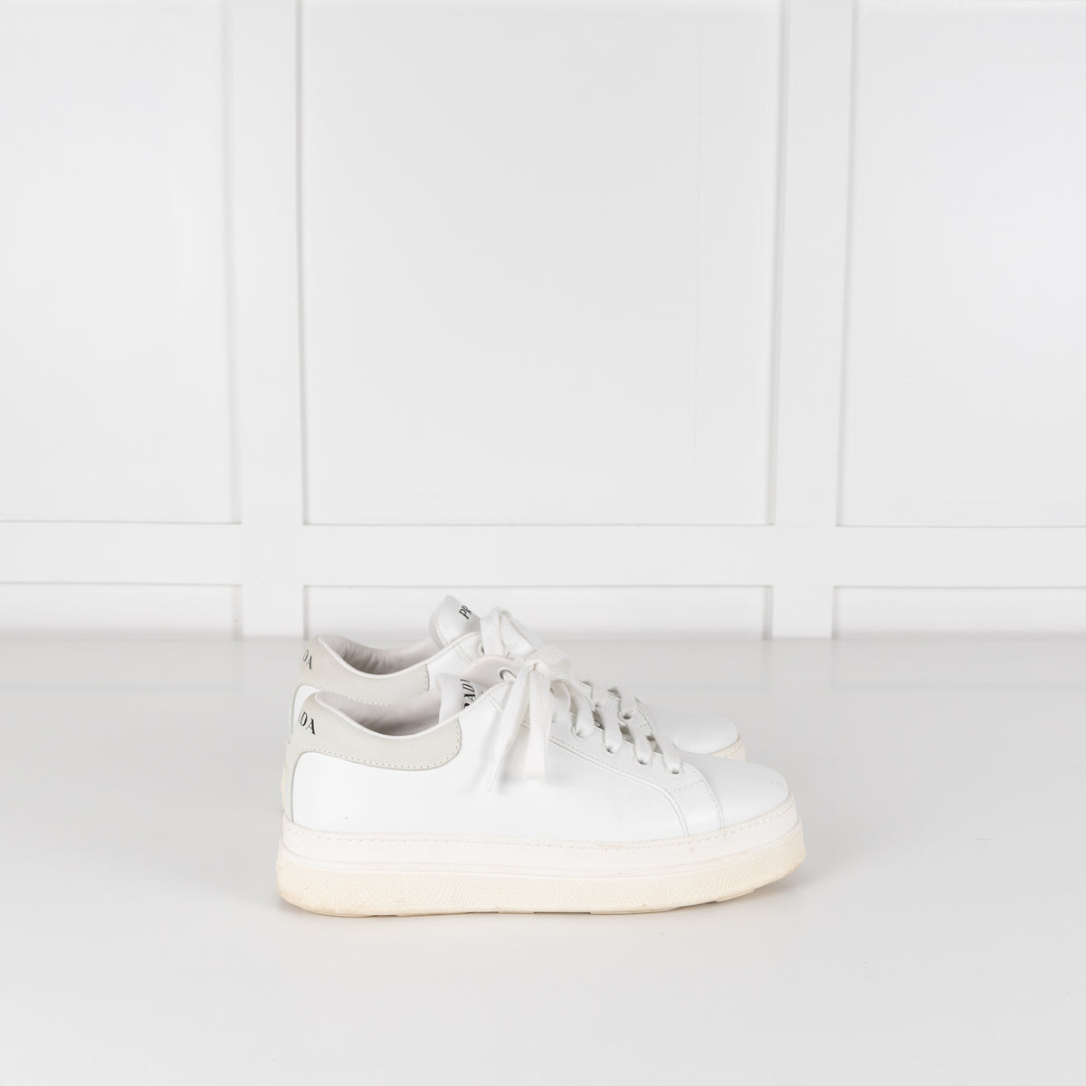 Prada White Leather Platform Trainers