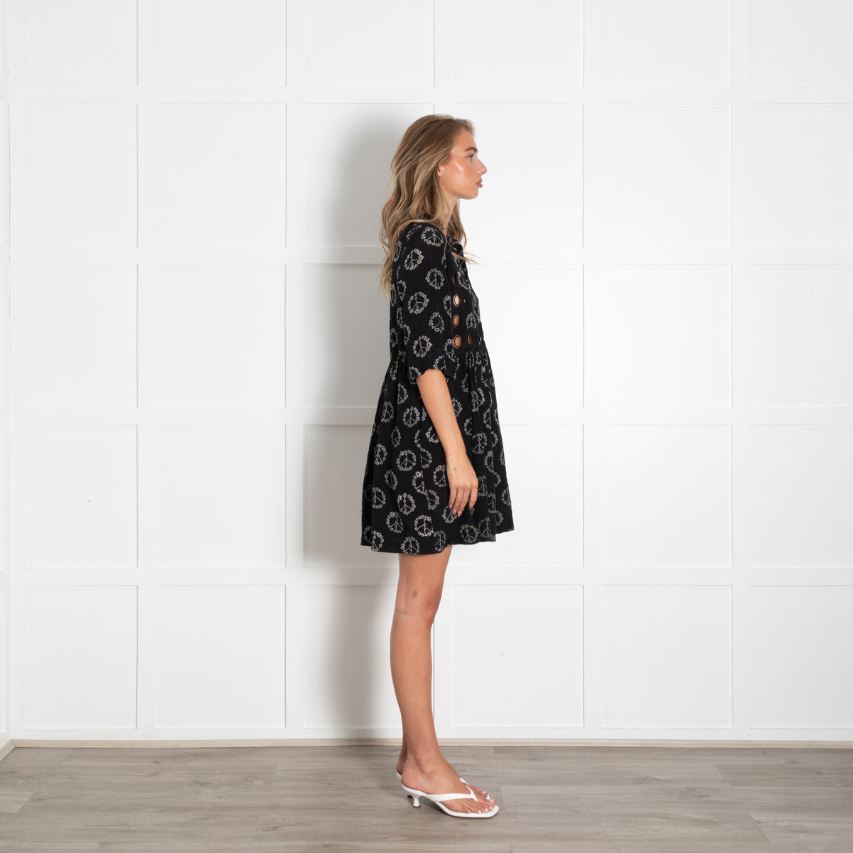 Sandro Black Peace Daisy Print Mini Dress