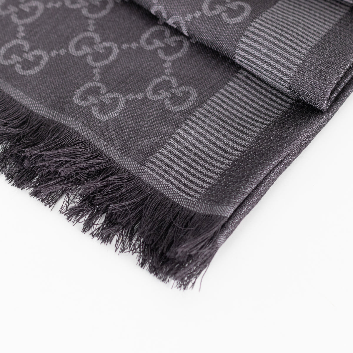 Gucci Grey GG Jacquard Wool And Silk Blend Scarf