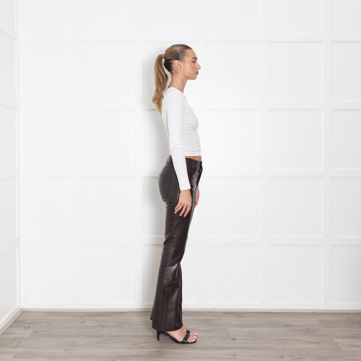 Citizens of Humanity Lilah Brown Leather Mix Bootcut Trousers